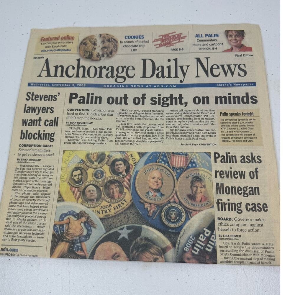 2008 Anchorage Daily News Sarah Palin McCain Election Newspaper Full Issue